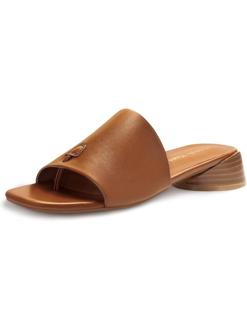 Women's Block Kitten Heels Brown Slide Mule Sandals Square Open Toe Shoes